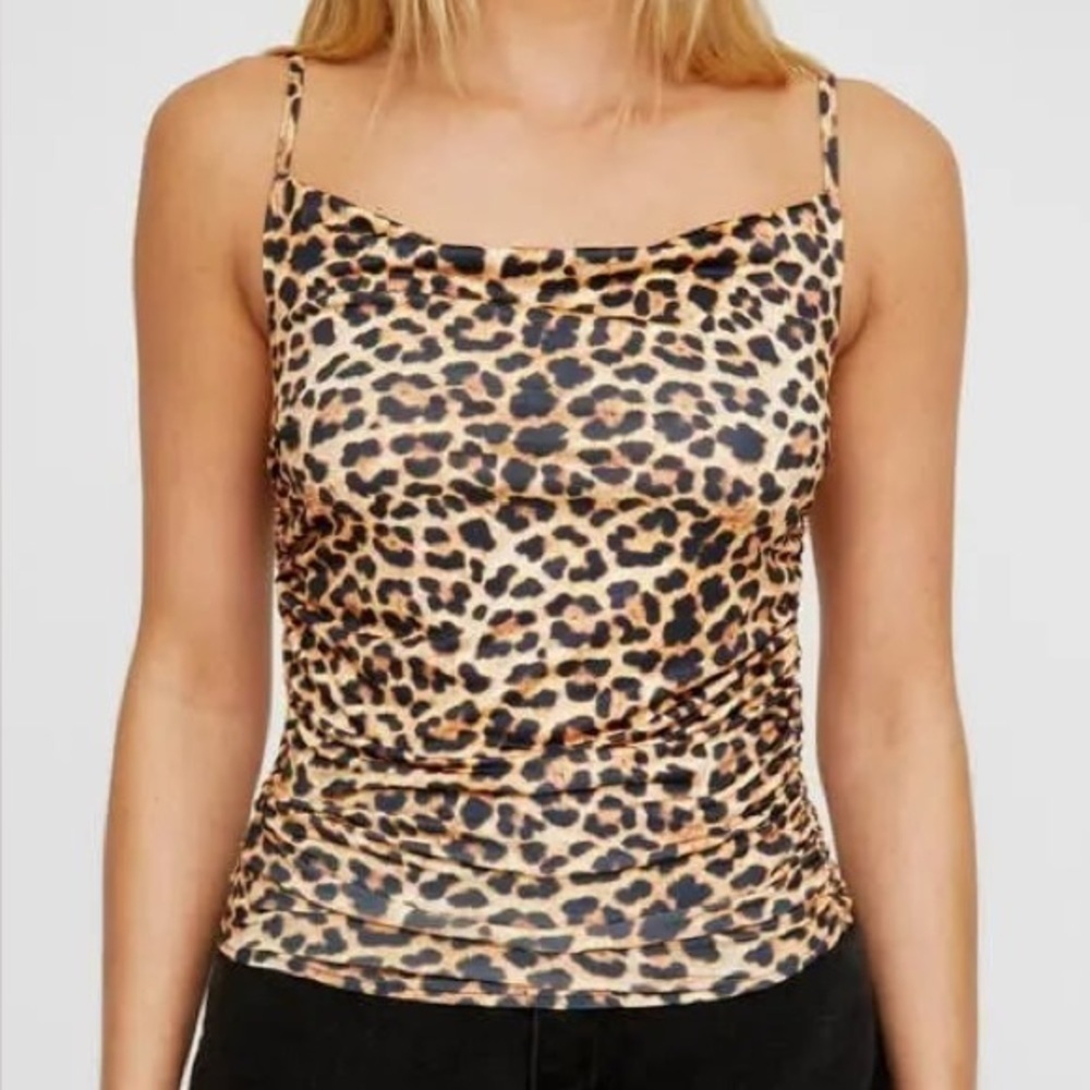Nasty Gal Leopard Print Ruched Cowl Neck Cami Size XS NWT